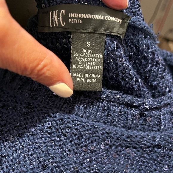INC Navy Sequin Knit Top Sz S NWOT - Picture 7 of 7